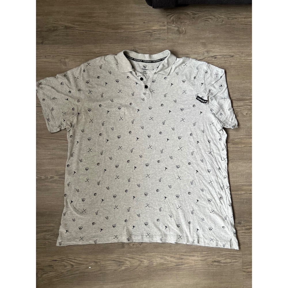 Top Golf Men's Polo Size 3XL Cotton All Over Print Short Sleeve Grey